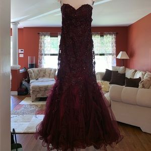 Couture merlot Prom Dress with crystals